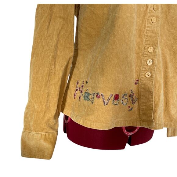 Christopher & Banks Sze Medium Corduroy Fall Harvest Embroidered Shacket Mustard - Picture 3 of 7